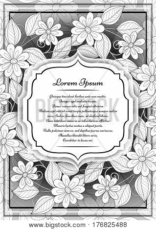 Vector  Mohochrome Floral Template With Place For Text