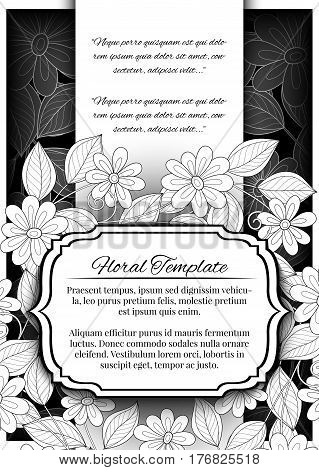 Vector Mohochrome Floral Template With Place For Text