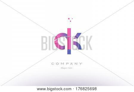 Qk Q K  Pink Modern Creative Alphabet Letter Logo Icon Template