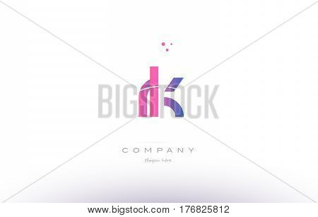 Rk R K  Pink Modern Creative Alphabet Letter Logo Icon Template