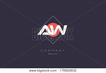 Aw A W  Vintage Retro Pink Purple Alphabet Letter Logo Icon Template