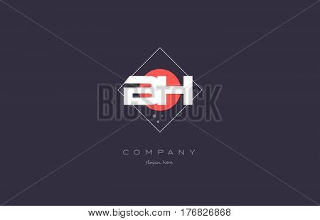 Bh B H  Vintage Retro Pink Purple Alphabet Letter Logo Icon Template