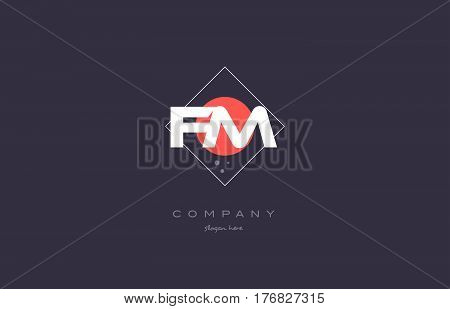 Fm F M  Vintage Retro Pink Purple Alphabet Letter Logo Icon Template