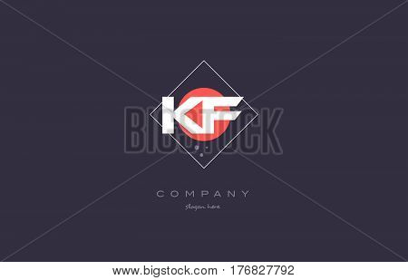 Kf K F  Vintage Retro Pink Purple Alphabet Letter Logo Icon Template