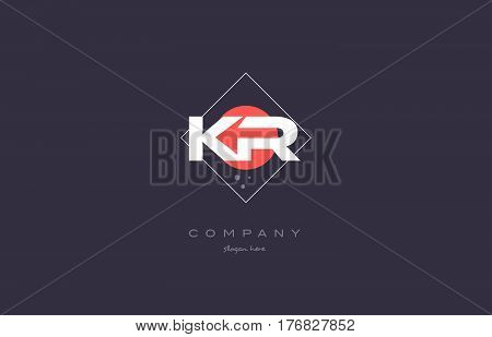 Kr K R  Vintage Retro Pink Purple Alphabet Letter Logo Icon Template