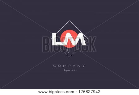 Lm L M  Vintage Retro Pink Purple Alphabet Letter Logo Icon Template