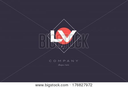 Lv L V  Vintage Retro Pink Purple Alphabet Letter Logo Icon Template