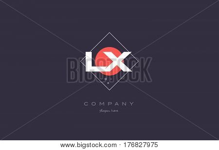 Lx L X  Vintage Retro Pink Purple Alphabet Letter Logo Icon Template