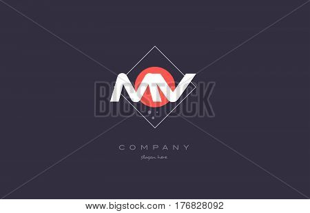Mv M V  Vintage Retro Pink Purple Alphabet Letter Logo Icon Template