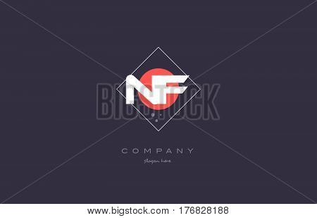 Nf N F  Vintage Retro Pink Purple Alphabet Letter Logo Icon Template