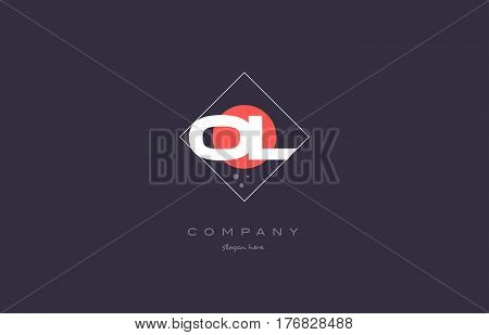 Ol O L  Vintage Retro Pink Purple Alphabet Letter Logo Icon Template
