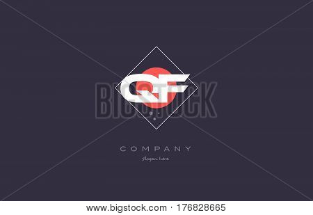 Qf Q F  Vintage Retro Pink Purple Alphabet Letter Logo Icon Template