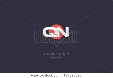 Qn Q N  Vintage Retro Pink Purple Alphabet Letter Logo Icon Template
