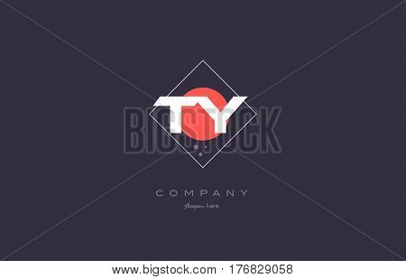 Ty T Y  Vintage Retro Pink Purple Alphabet Letter Logo Icon Template