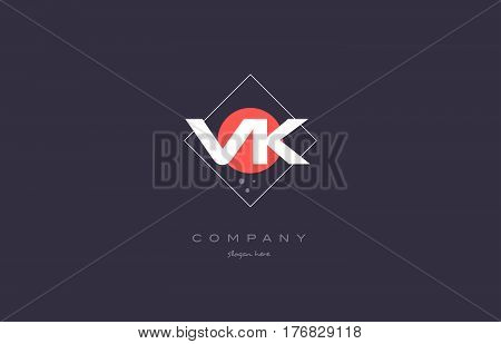 Vk V K  Vintage Retro Pink Purple Alphabet Letter Logo Icon Template