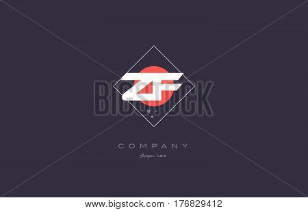 Zf Z F  Vintage Retro Pink Purple Alphabet Letter Logo Icon Template