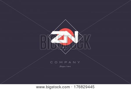 Zn Z N  Vintage Retro Pink Purple Alphabet Letter Logo Icon Template