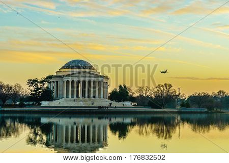 Washington DC at the Tidal Basin and Jefferson Memorial before spring