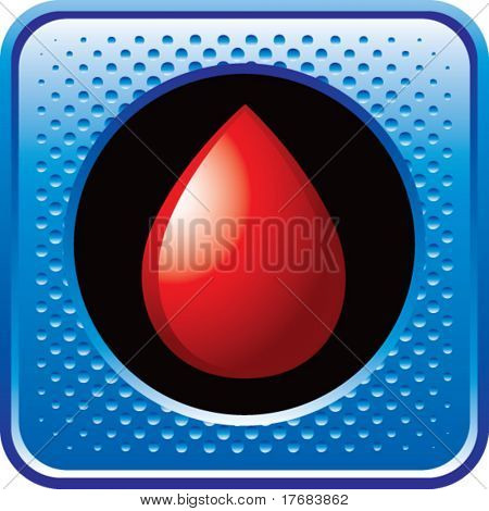 หยดเลือดบนปุ่มเว็บสูงสีน้ำเงิน