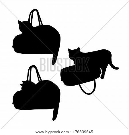 Cat silhouette of sitting in a bag isolated on white. Сat does not fit in the bag.