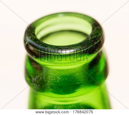 green glass bottle neck. close . Photo taken by professional camera and lens