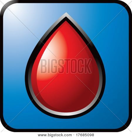 หยดเลือดบนปุ่มเว็บสีฟ้า