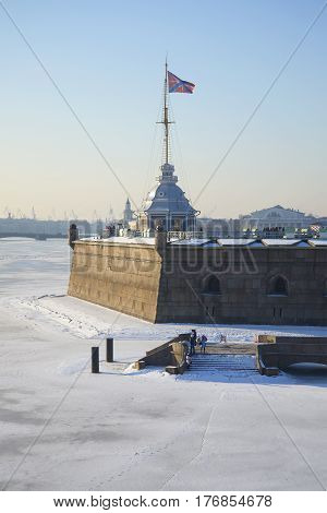 Naryshkin Bastion and tower Flagstone, winter morning. Peter and Paul fortress. Saint-Petersburg