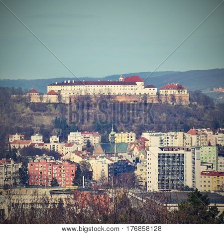 The city of Brno Czech Republic-Europe. Top view of the city with monuments and roofs. Beautiful old castle - Spilberk