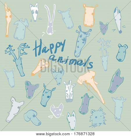 Cute vector set of  animals  in cartoon style.Collection for children book, posters, textile or site. Each animal isolated and easy to use.