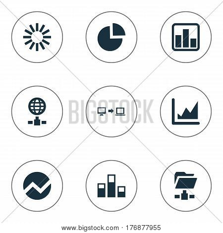 Vector Illustration Set Of Simple Data Icons. Elements Internet Server, Increase Graph, Digital Documnet And Other Synonyms Pie, Chart And Analytics.