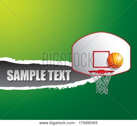 basketball backboard og hoop på grønne rippet banner
