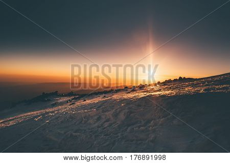Mountains sunrise view from Elbrus mountain Travel over 5000m altitude natural colors morning calm scenery epic moments