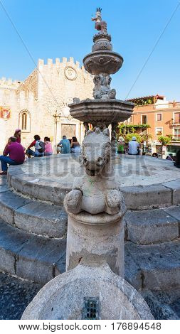 Fountain On Piazza Della Cattedrale In Taormina