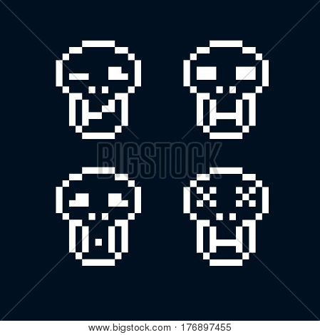 Vector craniums flat 8 bit icons collection of simple geometric pixel symbols. Digital web signs.