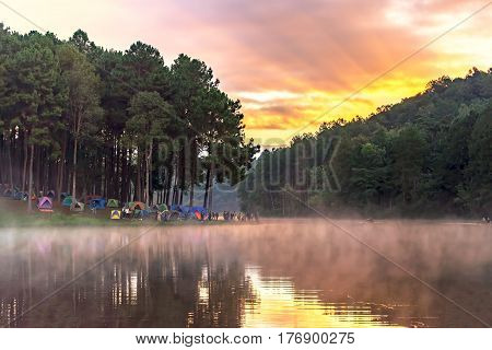 Morning at Pang Ung lake Pang Ung Mae Hong Son province North of thailand