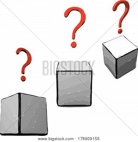 box with a red question mark. Box and quastions icons.