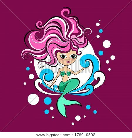 Beautiful little mermaid vector cartoon fantasy collour