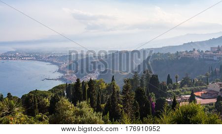 View Of Giardini Naxos And On Coast Of Ionian Sea