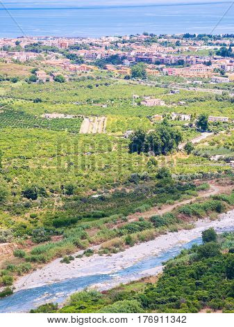 Above View Of River Alcantara And Recanati