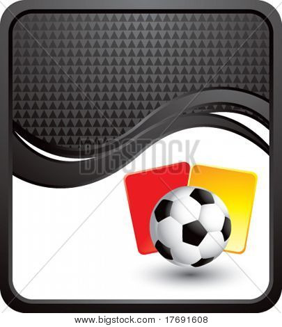 pallone da calcio con le carte rosse e gialle su sfondo nero wave