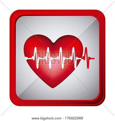 colorful frame square button heart with line vital sign vector illustration