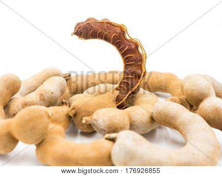 Sweet tamarind on white background. Selective focus