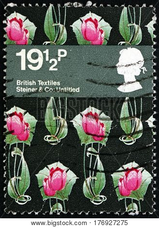 GREAT BRITAIN - CIRCA 1982: a stamp printed in the Great Britain shows Tulips Textile Design by Steiner &Co circa 1982
