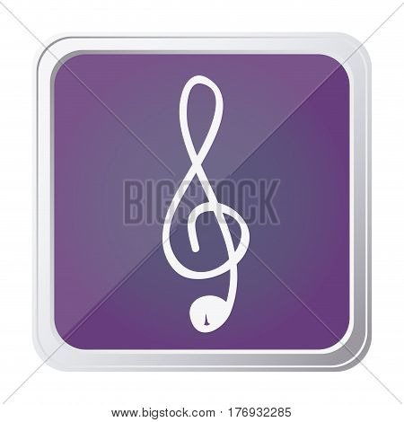button of sign music treble clef with background purple and hand drawn vector illustration