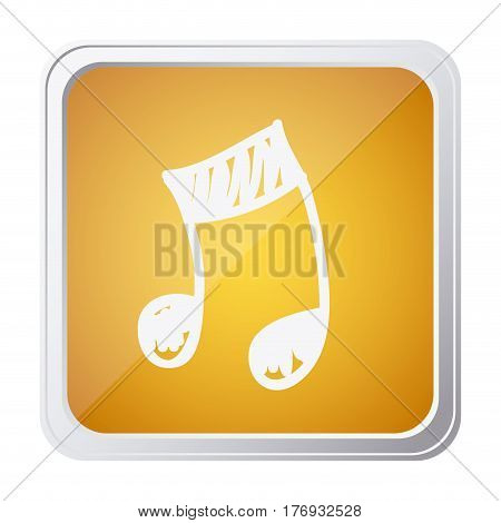 button of musical note with background yellow and hand drawn vector illustration