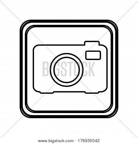 monochrome contour of button with analog camera vector illustration