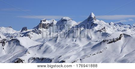 Bluemberg Chronenstock and Chaiserstock. Mountains in the Swiss Alps seen from Stoos.