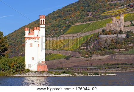 Castle Ehrenfels at the Rhine River in Germany