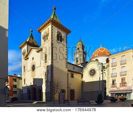 TORELLO/ SPAIN - MARCH 27, 2015. Church of sant Feliu (Parroquia de Sant Feliu) in municipality Torello, province Barcelona, Spain.