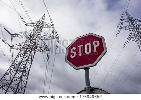 power line and stop sign